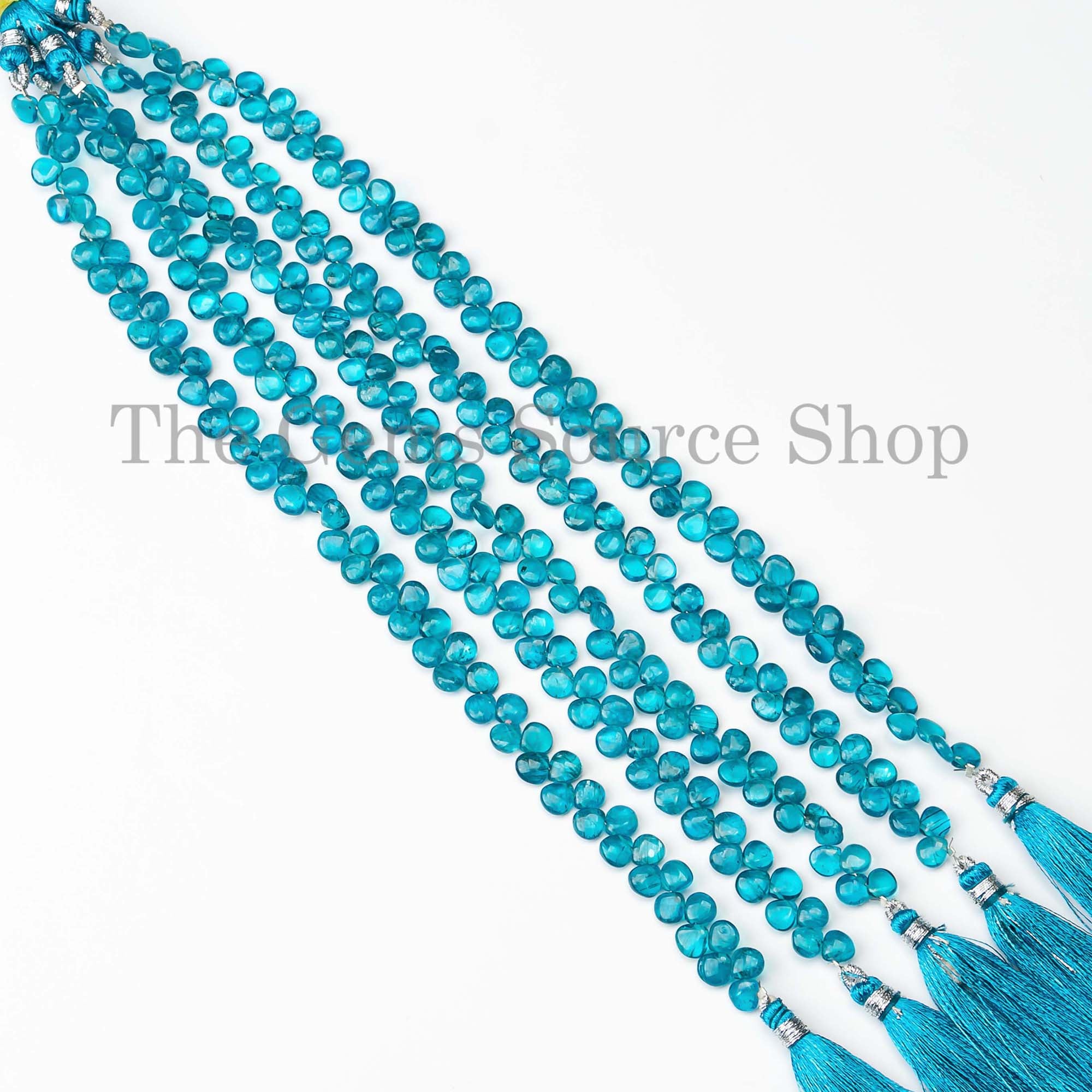 Heart Shape Smooth Natural Neon Apatite Side Drilled 5-6mm Gemstone Beads 8" Strand