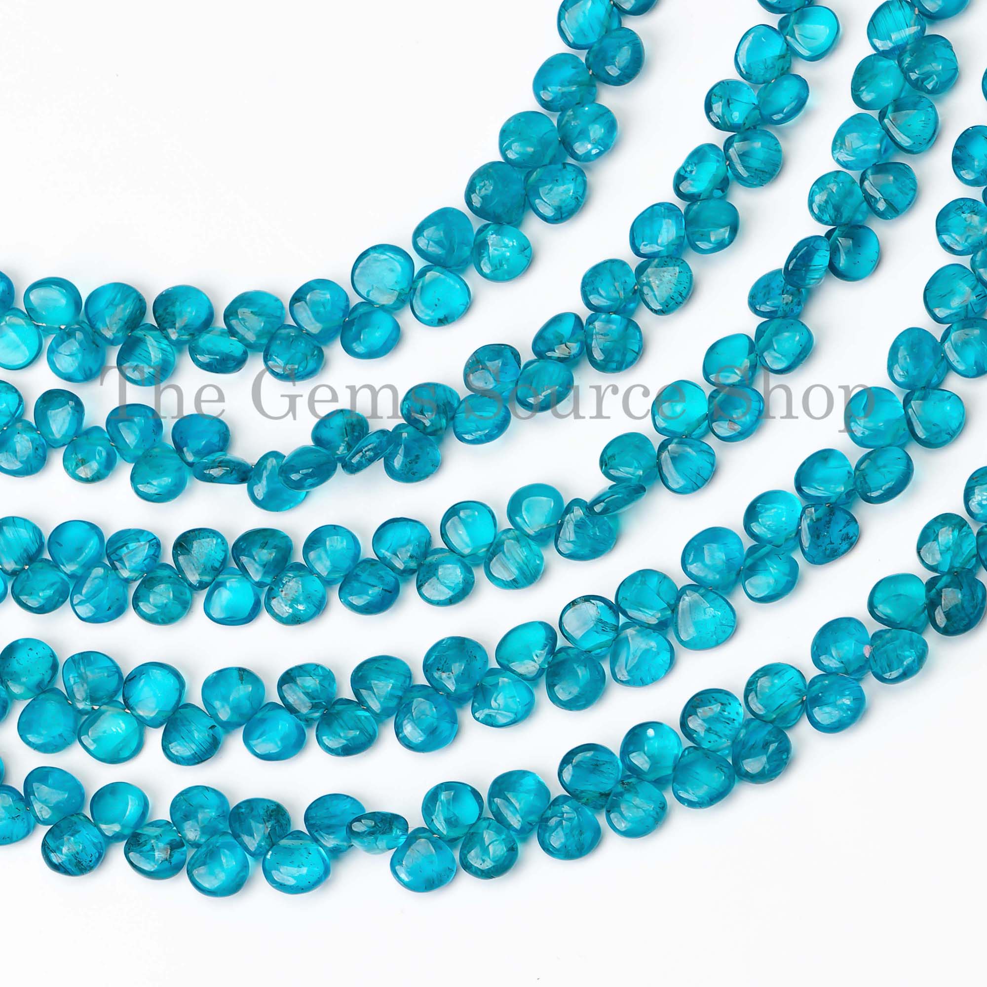 Heart Shape Smooth Natural Neon Apatite Side Drilled 5-6mm Gemstone Beads 8" Strand