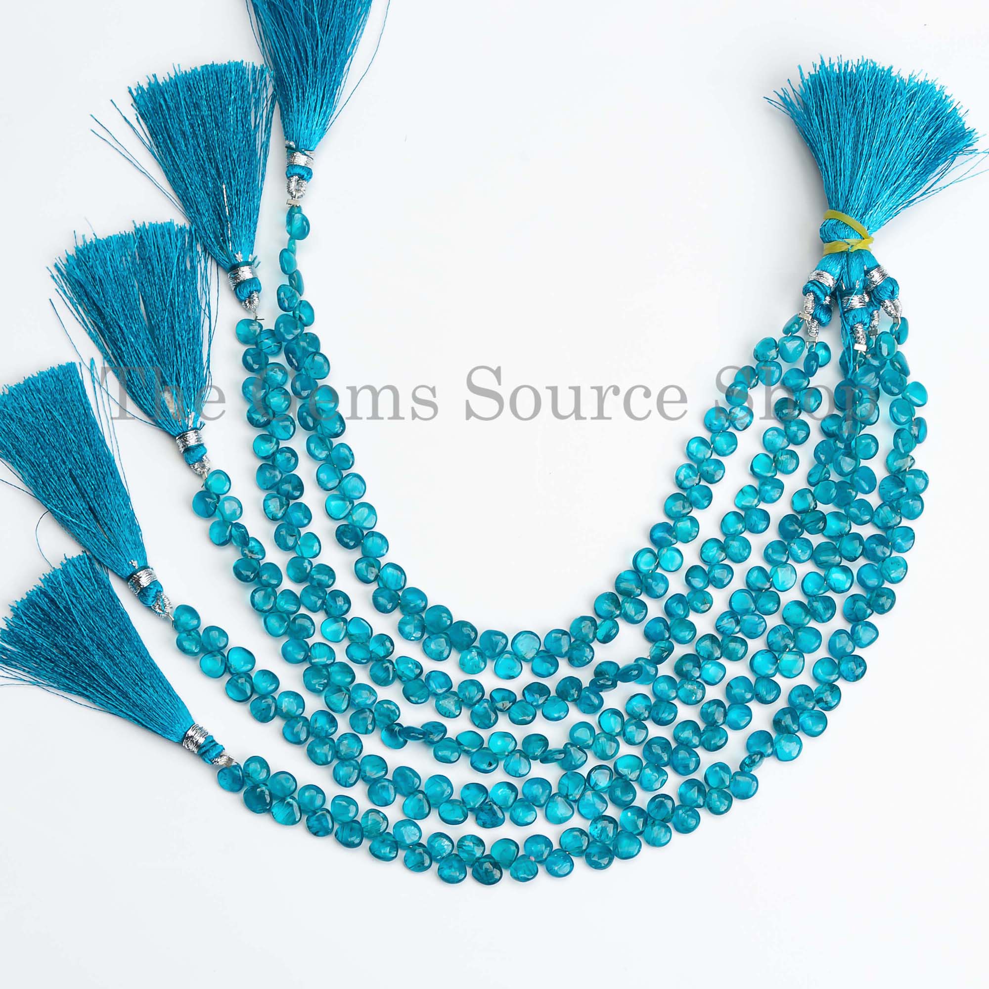 Heart Shape Smooth Natural Neon Apatite Side Drilled 5-6mm Gemstone Beads 8" Strand