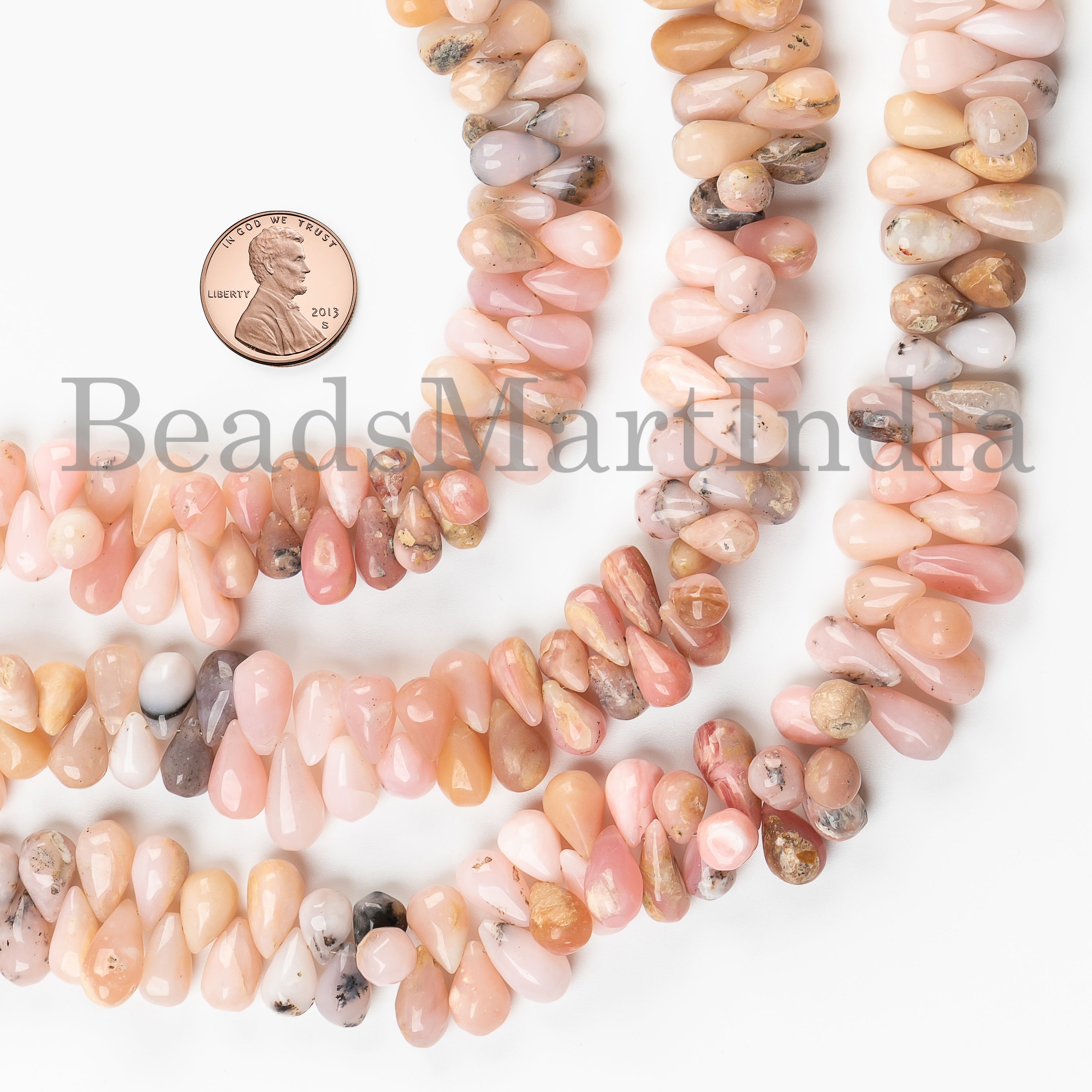 6.5x9.5-7x16mm-10" Pink Opal Smooth Drops Shape Gemstone Craft Beads Strand for Jewelry