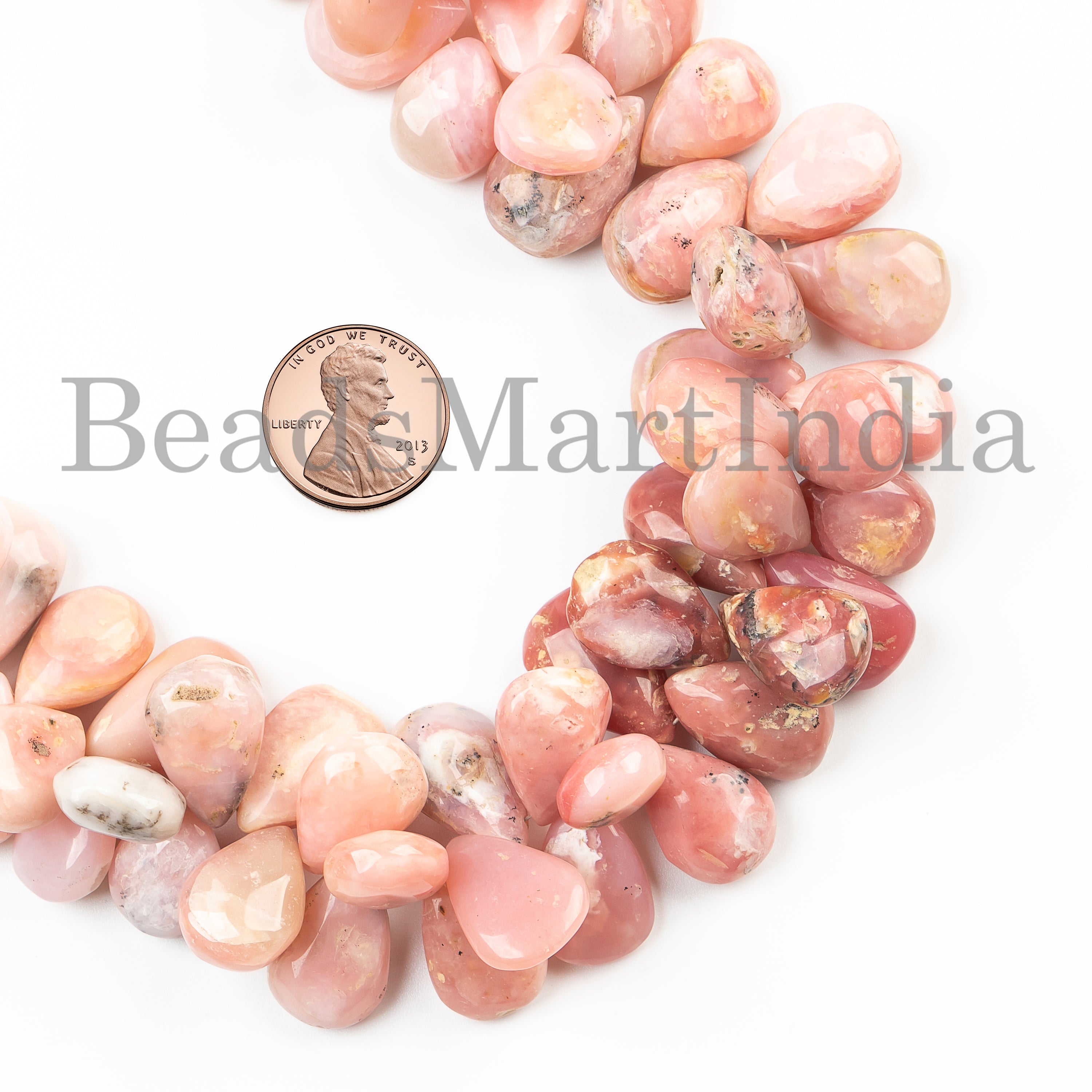 12x15-14.5x21mm-9" Pink Opal Smooth Pear Shape Gemstone Craft Beads Strand