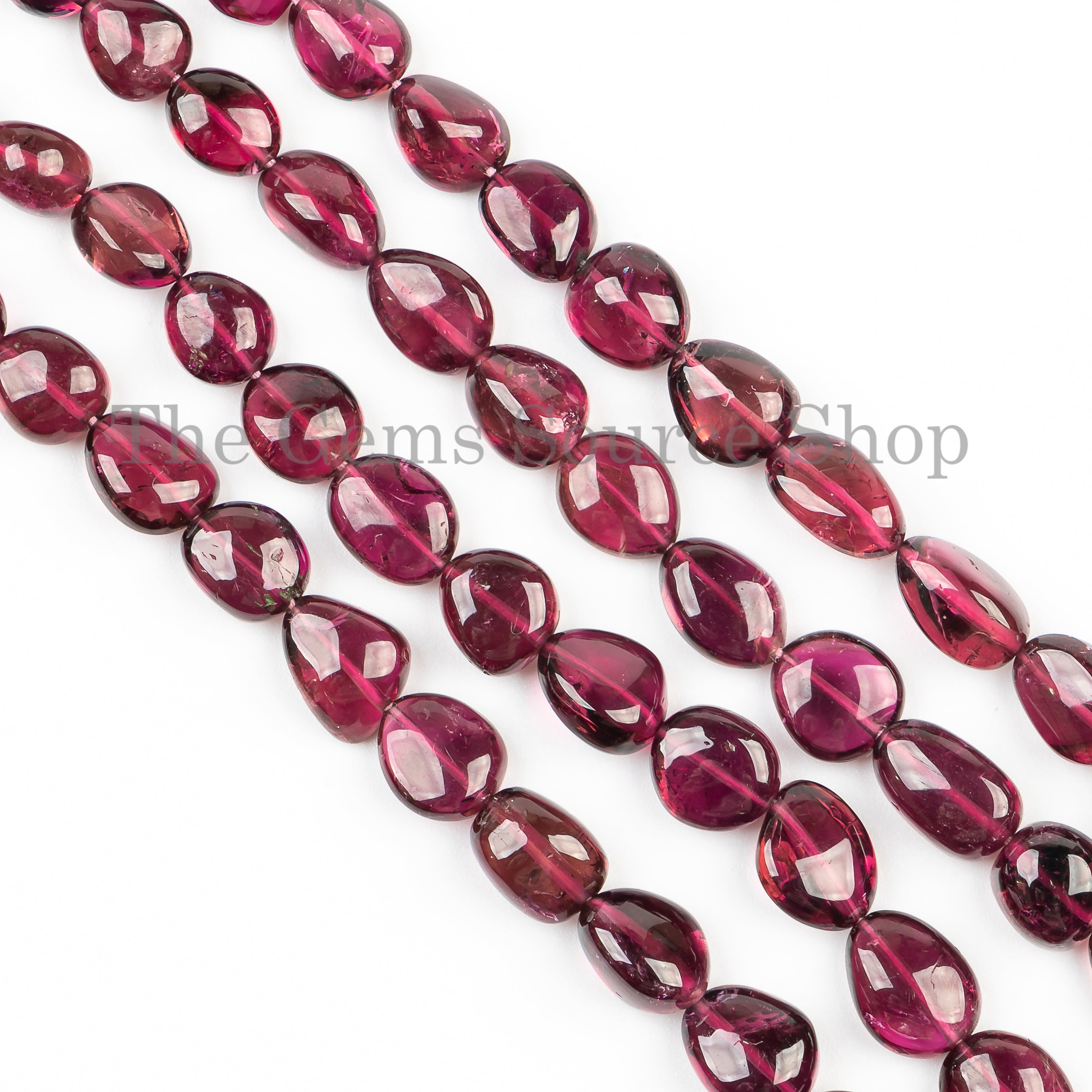 5x6-8.5x12mm-16" Rubelite Tourmaline Smooth Nuggets Gemstone Craft Beads Strand for Jewelry