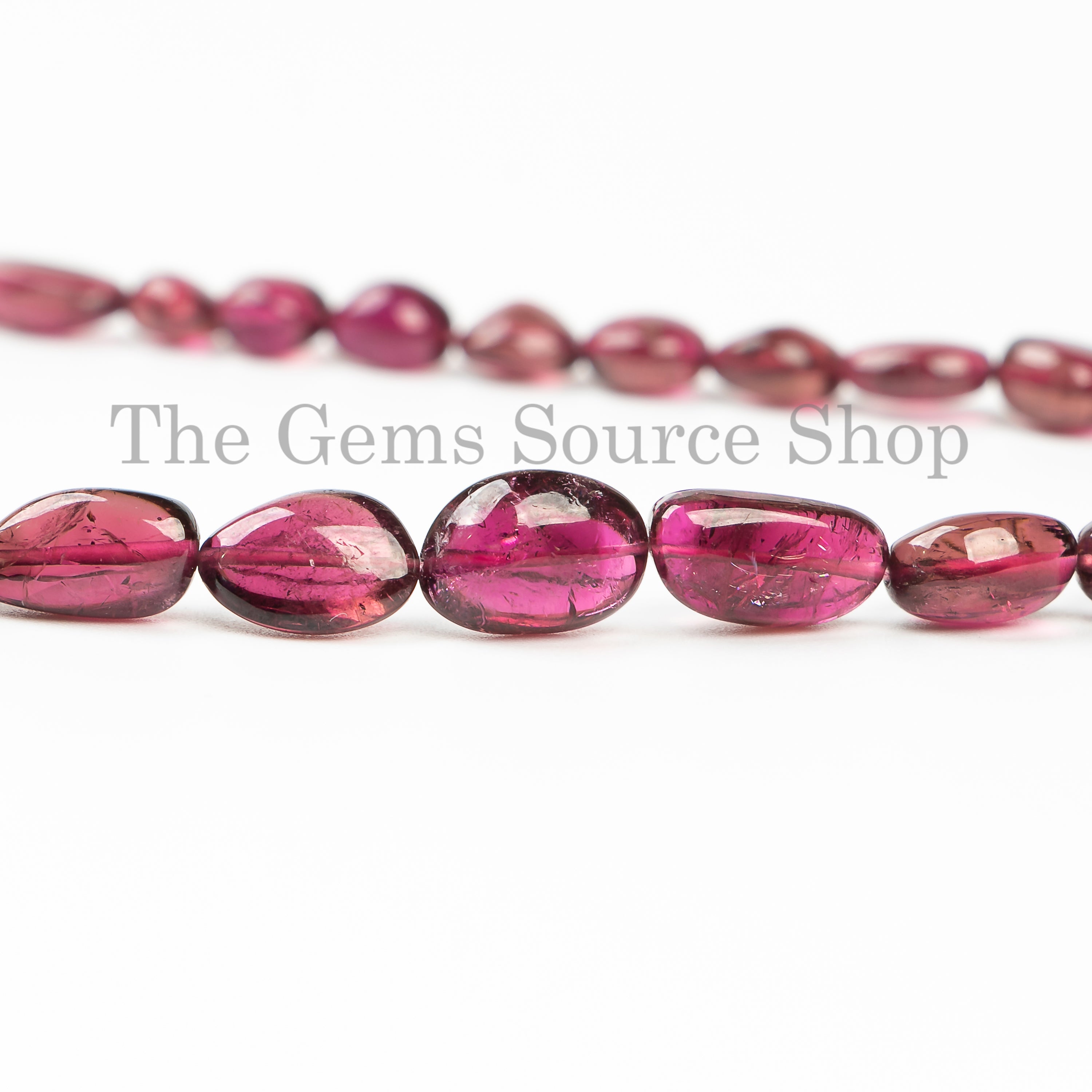 5x6-8.5x12mm-16" Rubelite Tourmaline Smooth Nuggets Gemstone Craft Beads Strand for Jewelry