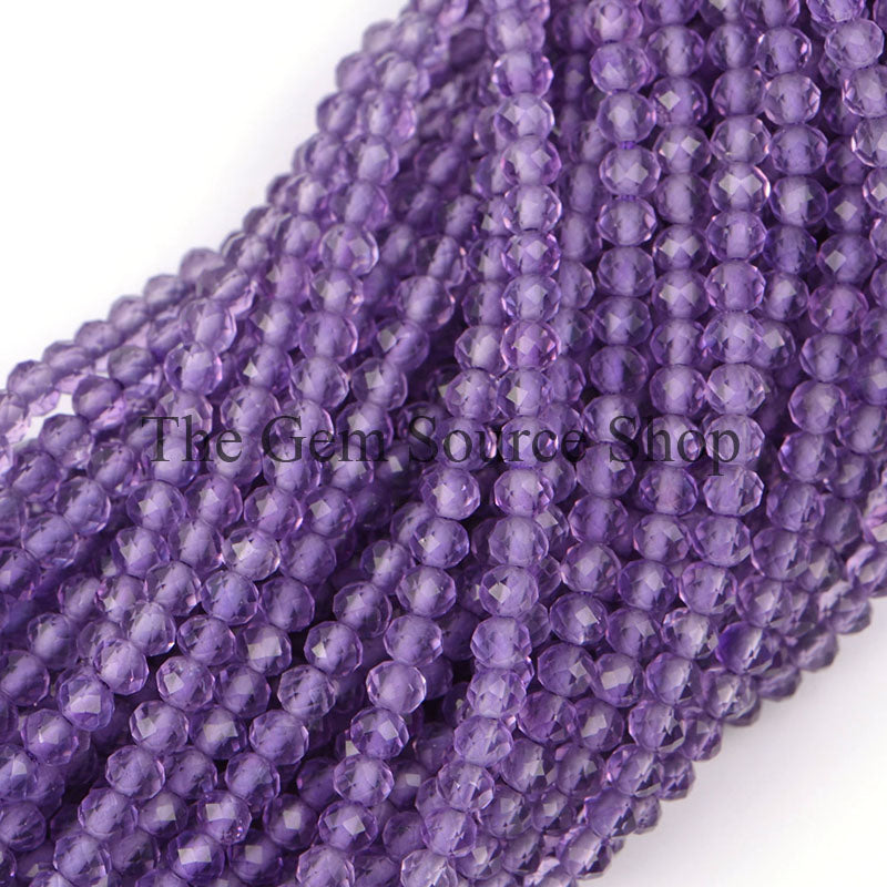 2.75-3mm-13" Purple Amethyst Faceted Rondelle Shape Gemstone Craft Beads Strand for Jewelry