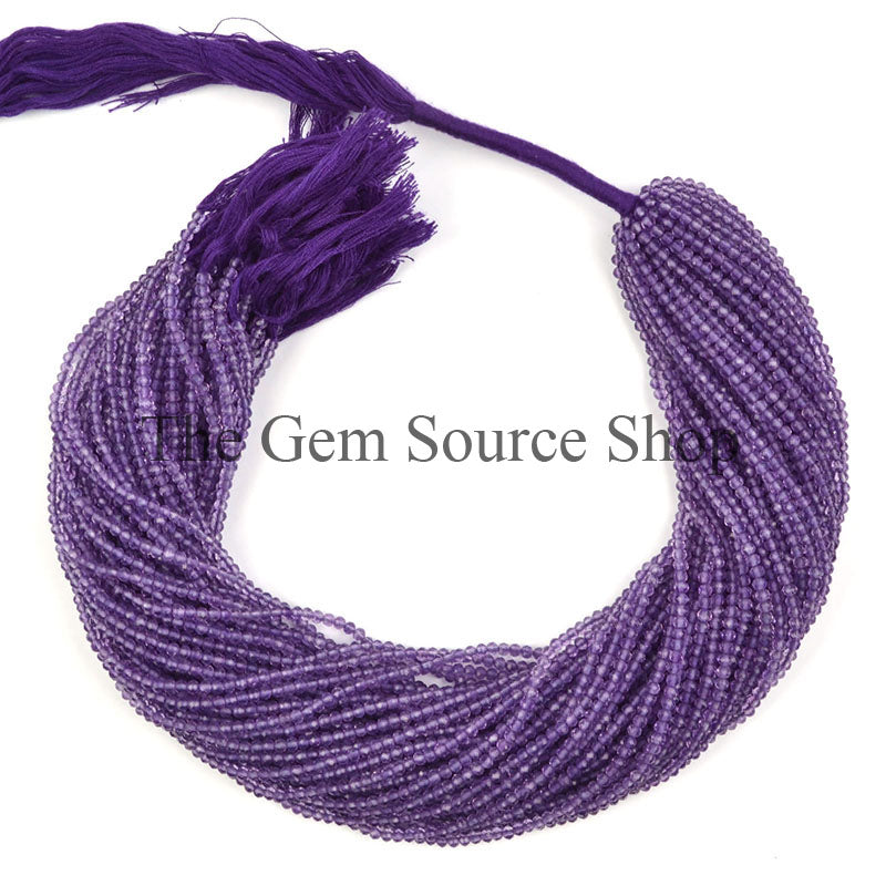 2.75-3mm-13" Purple Amethyst Faceted Rondelle Shape Gemstone Craft Beads Strand for Jewelry