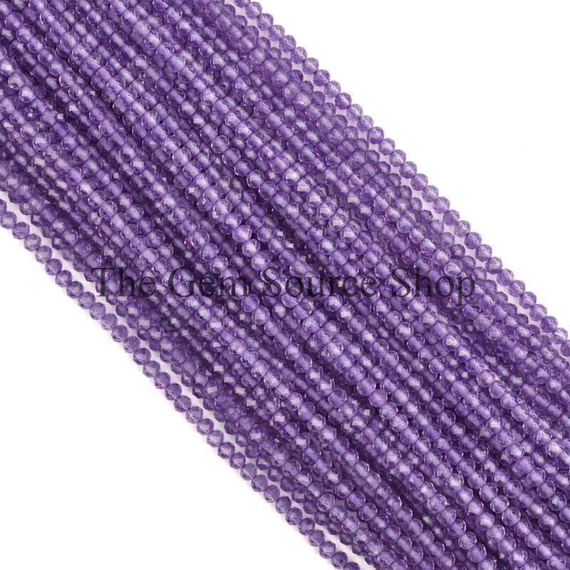 2.75-3mm-13" Purple Amethyst Faceted Rondelle Shape Gemstone Craft Beads Strand for Jewelry